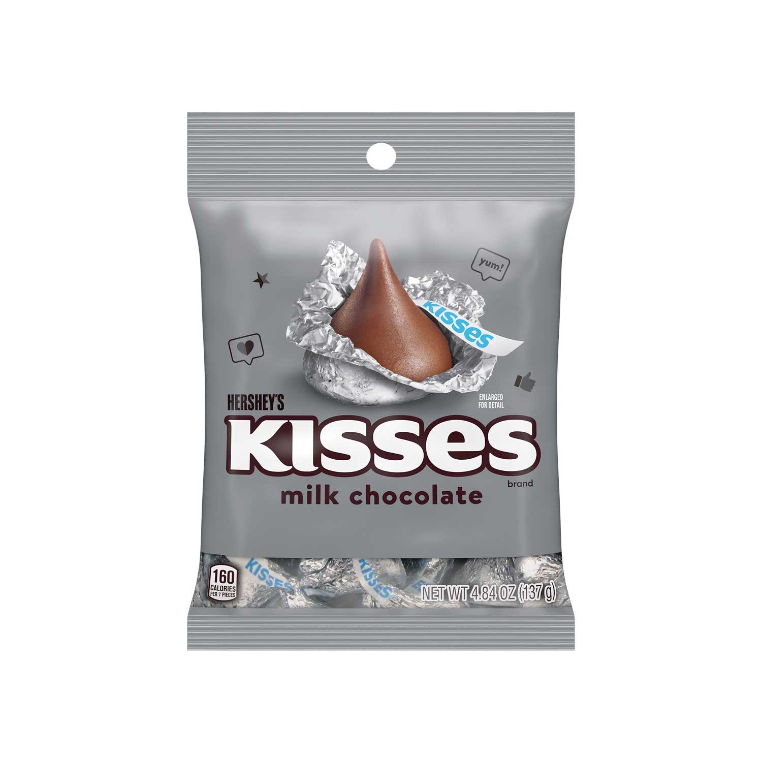 Hersheys Kisses Milk Chocolate - Peg Bag, 4.84 Ounce -- 12 per case