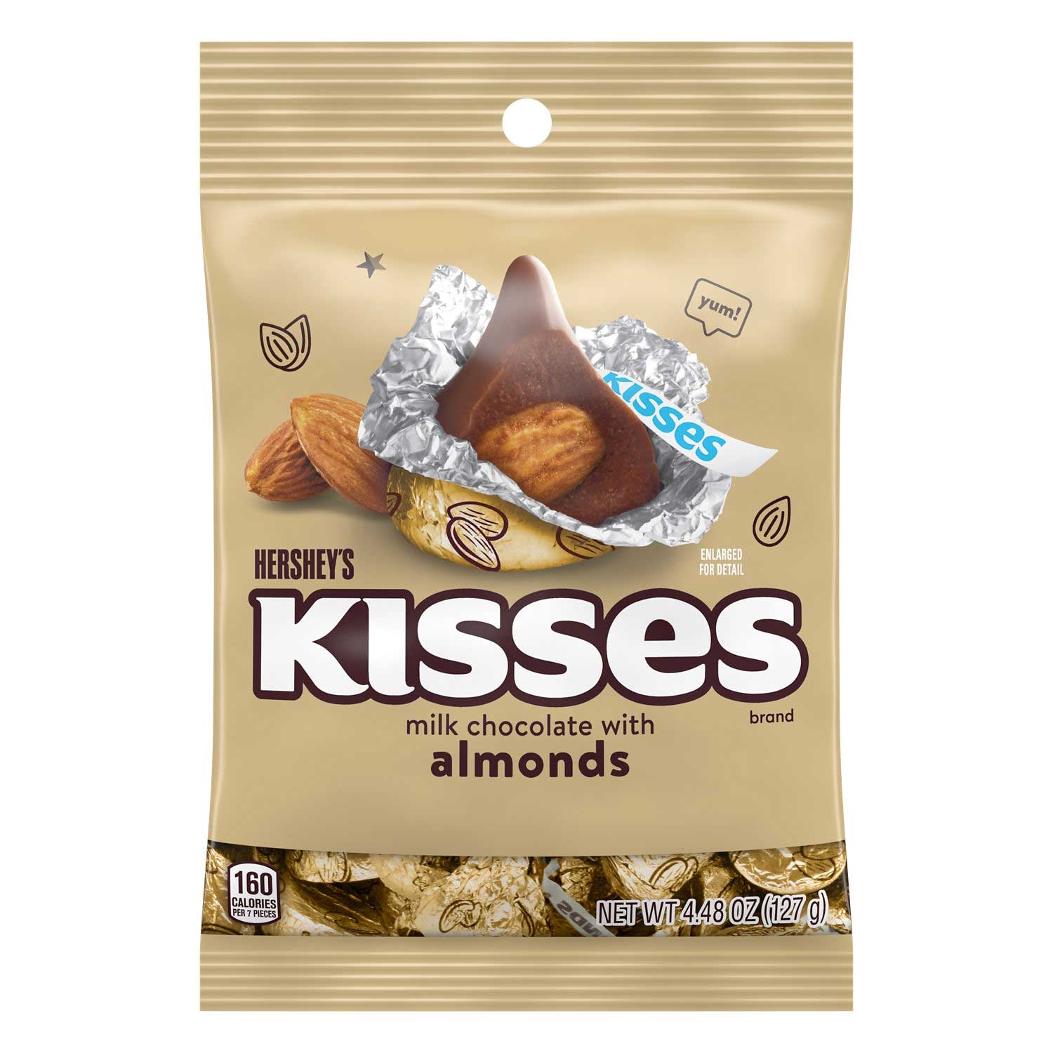Hersheys Kisses Milk Chocolate with Almonds - Peg Bag, 4.48 Ounce -- 12 per case