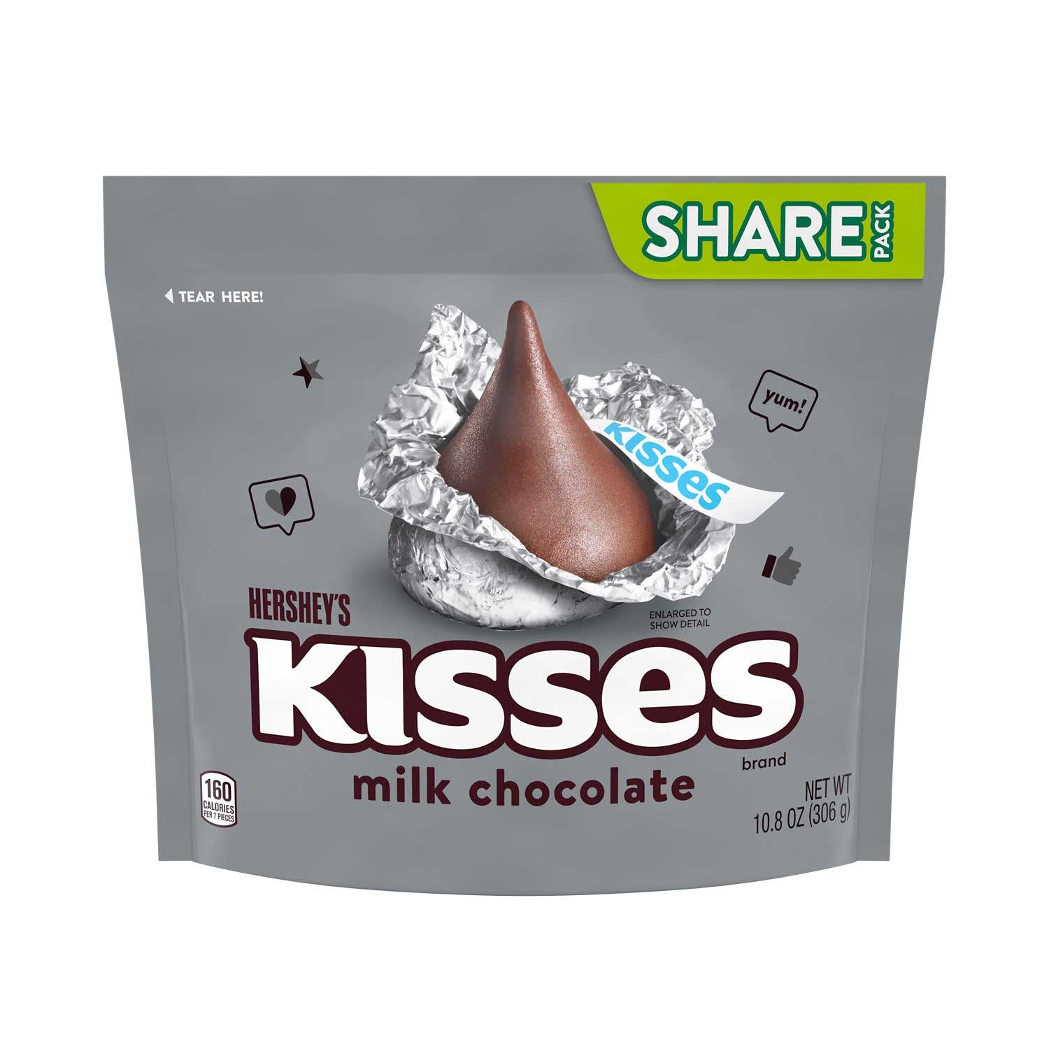 Hersheys Kisses Share Pack Milk Chocolate Candy - Stand Up Bag, 10.8 Ounce -- 16 per case