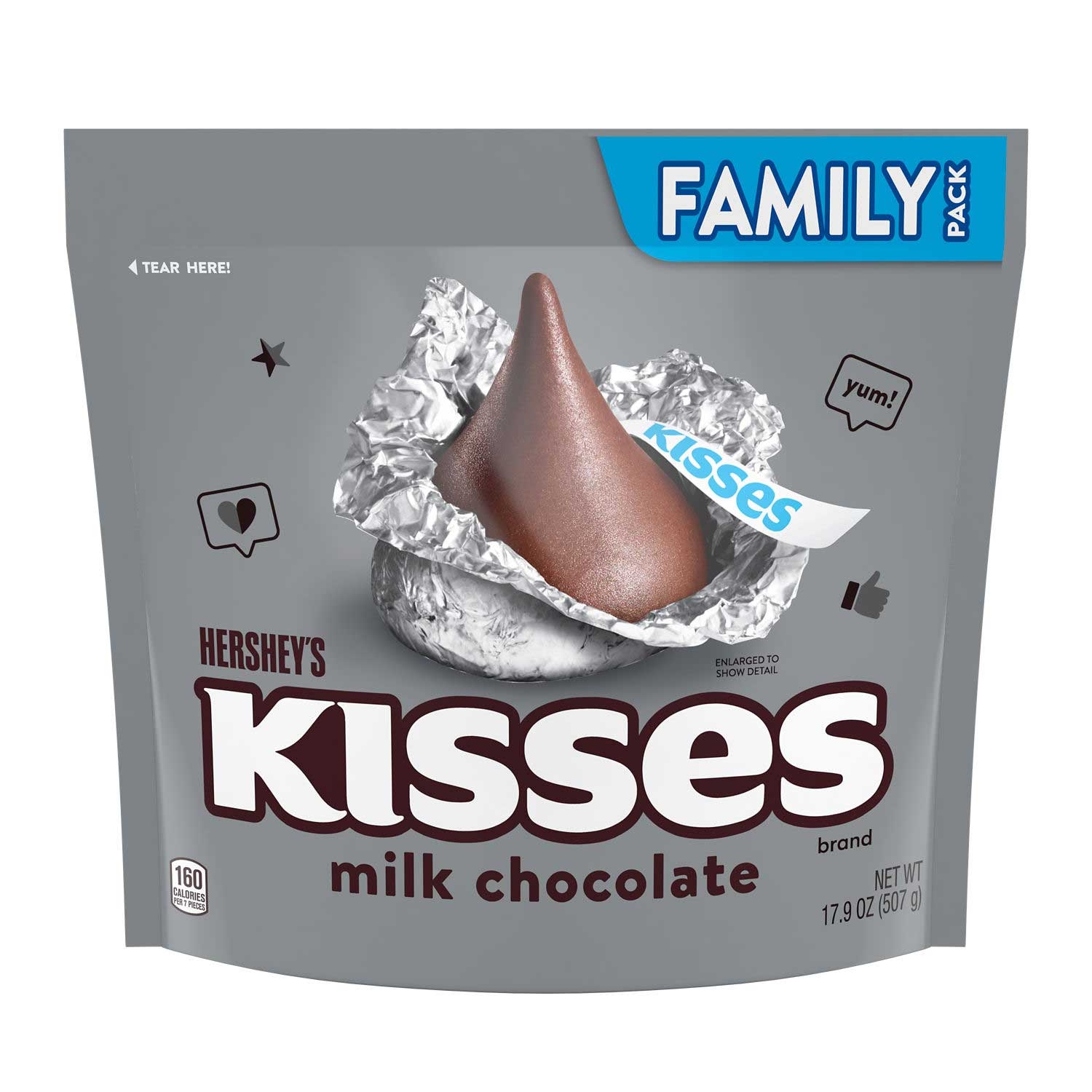 Hersheys Kisses Family Pack Milk Chocolate Candy - Stand Up Bag, 17.9 Ounce -- 16 per case