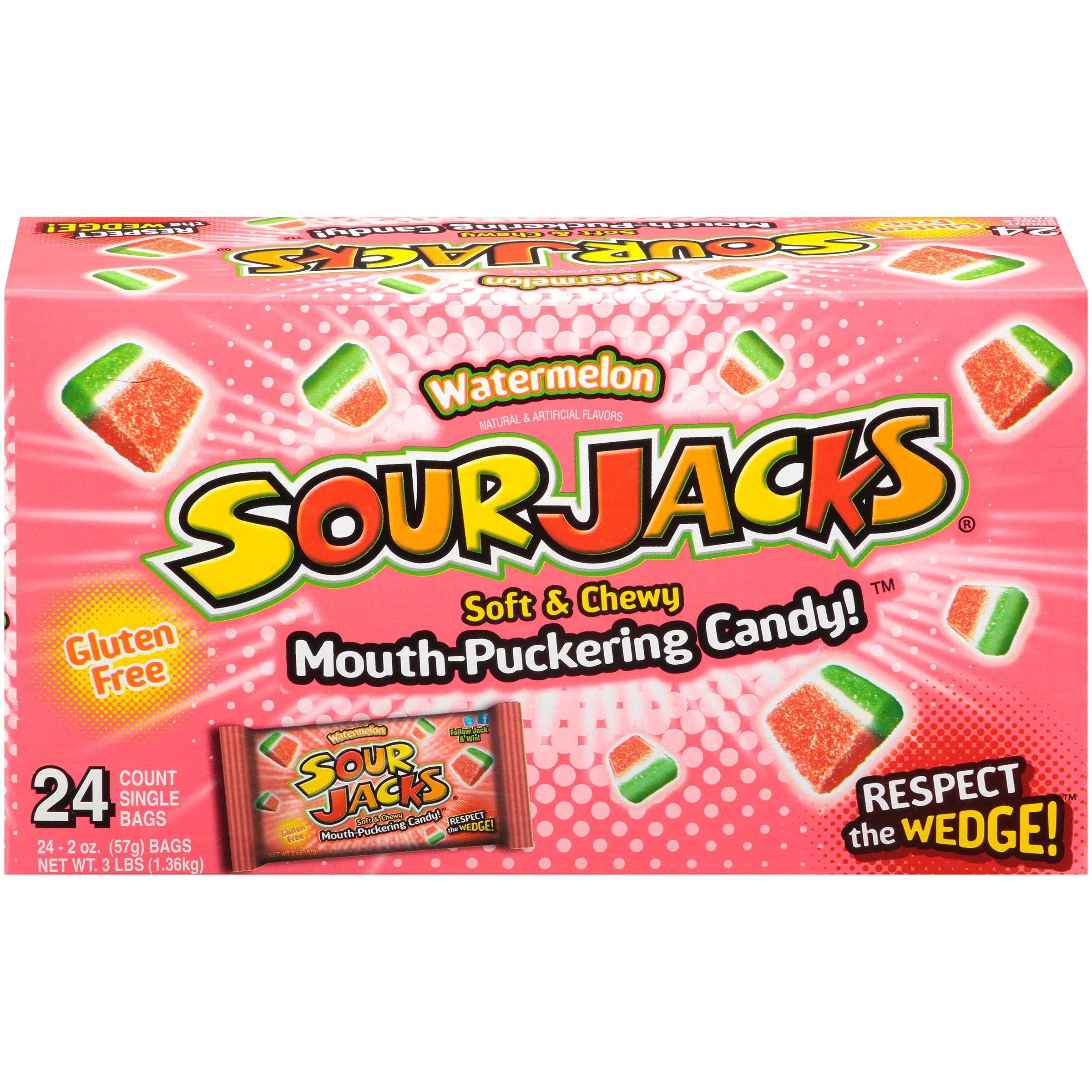 Sour Jacks Watermelon Soft and Chewy Candy, 2 Ounce -- 144 per case.