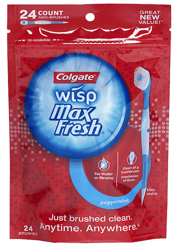 Colgate Wisp Max Portable Fresh Peppermint Mini Brush - 24 per pack -- 4 packs per case.