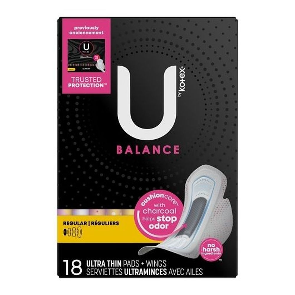 U By Kotex Balance Regular Overnight Pad, 18 count -- 6 per case