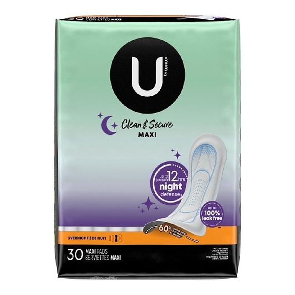 U By Kotex Premium Maxi Overnight Pad, 30 count -- 3 per case