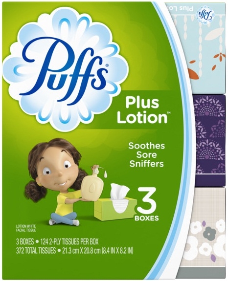 Puffs Plus Lotion Unscented Facial Tissue, 372 count per pack -- 8 per case.