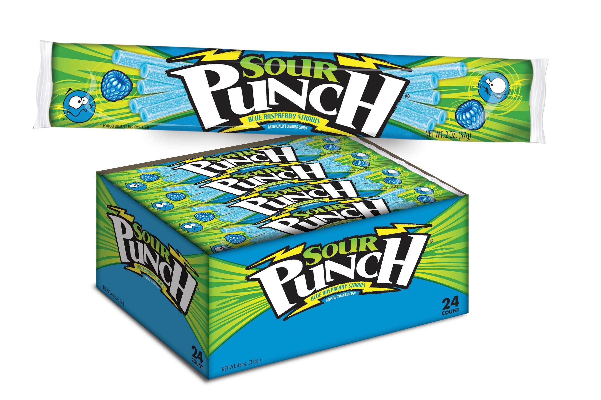 American Licorice Blue Raspberry Sour Punch Straw Candy -- 288 per case.