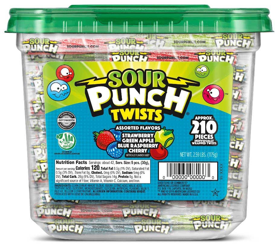 Sour Punch Twists 4 Flavors Candy, 2.59 Pound Jar -- 6 per case