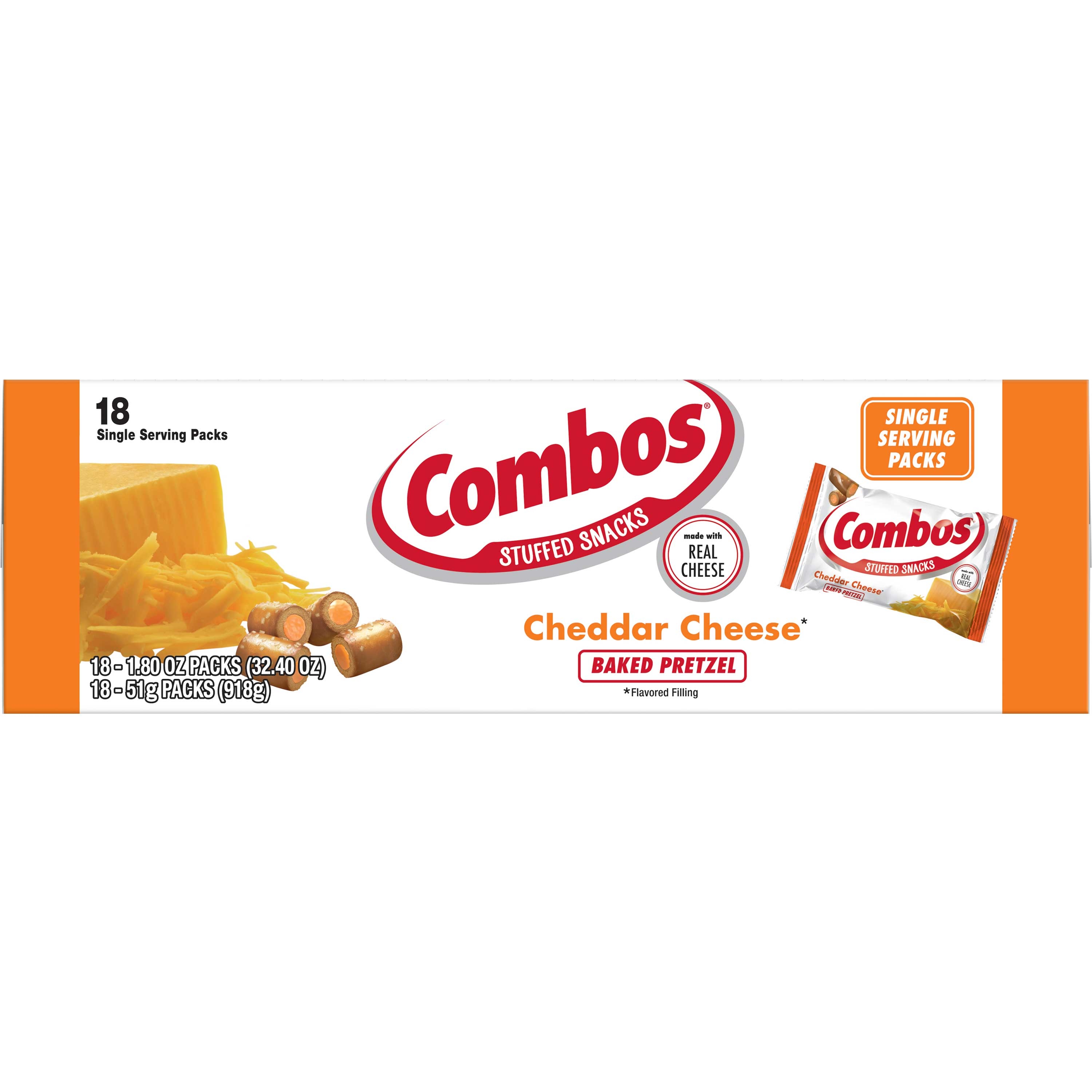 Combos Cheddar Cheese Pretzel Baked Snacks -- 216 per case.