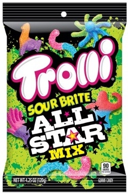 Trolli Sour Brite Crawlers All Star Mix Gummi Candy, 4.25 Ounce -- 12 per case.