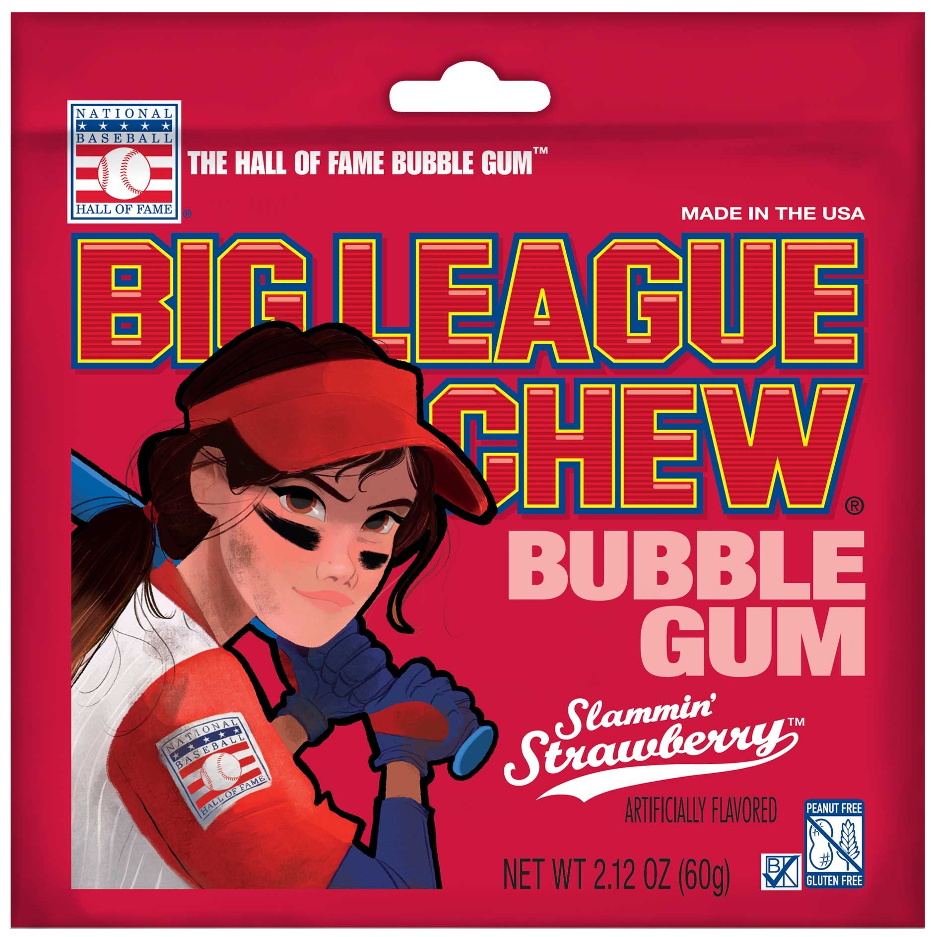 Big League Chew Strawberry Flavored Bubble Gum, 2.12 Ounce -- 108 per case