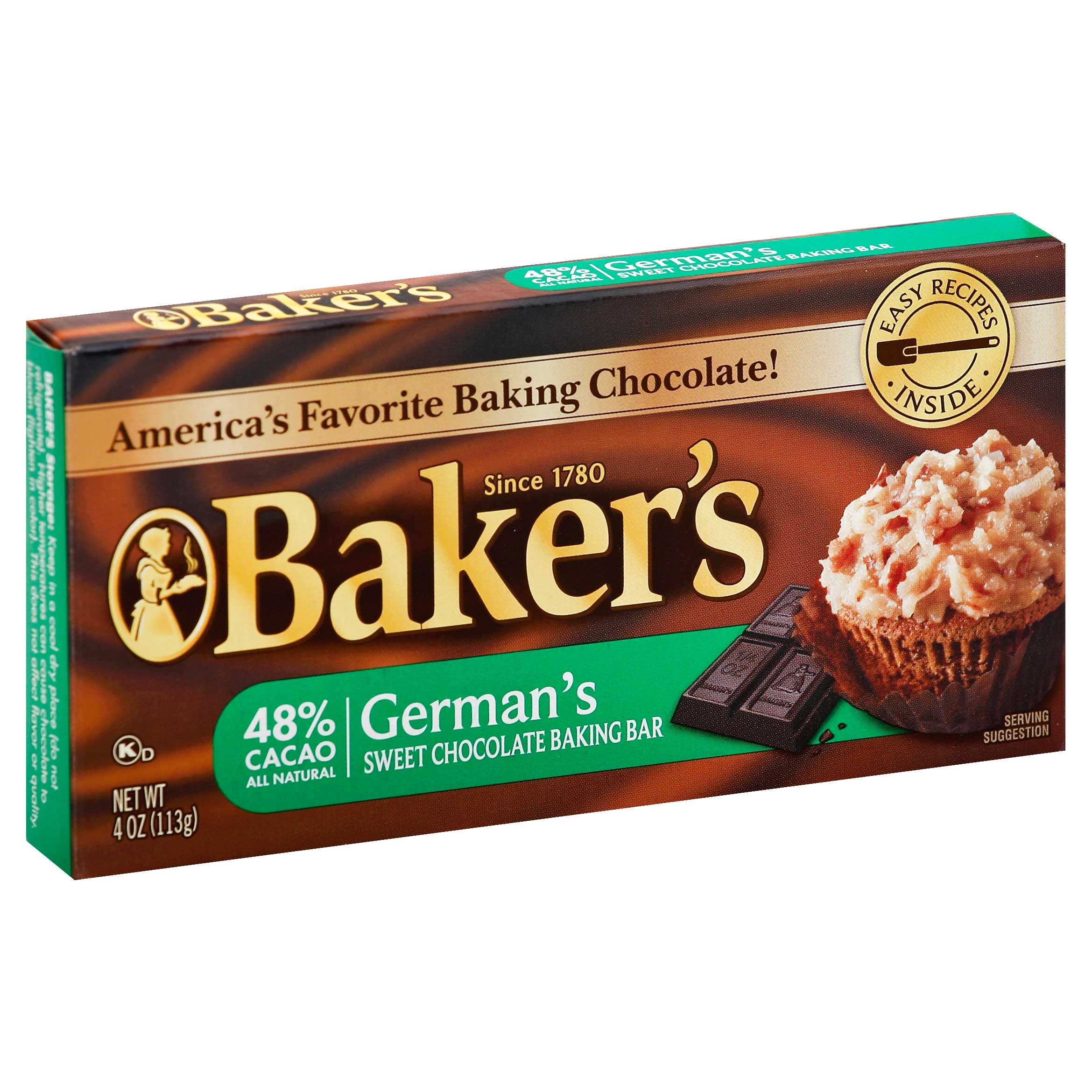 Bakers German Sweet Chocolate Baking Bar, 4 Ounce -- 12 per case.