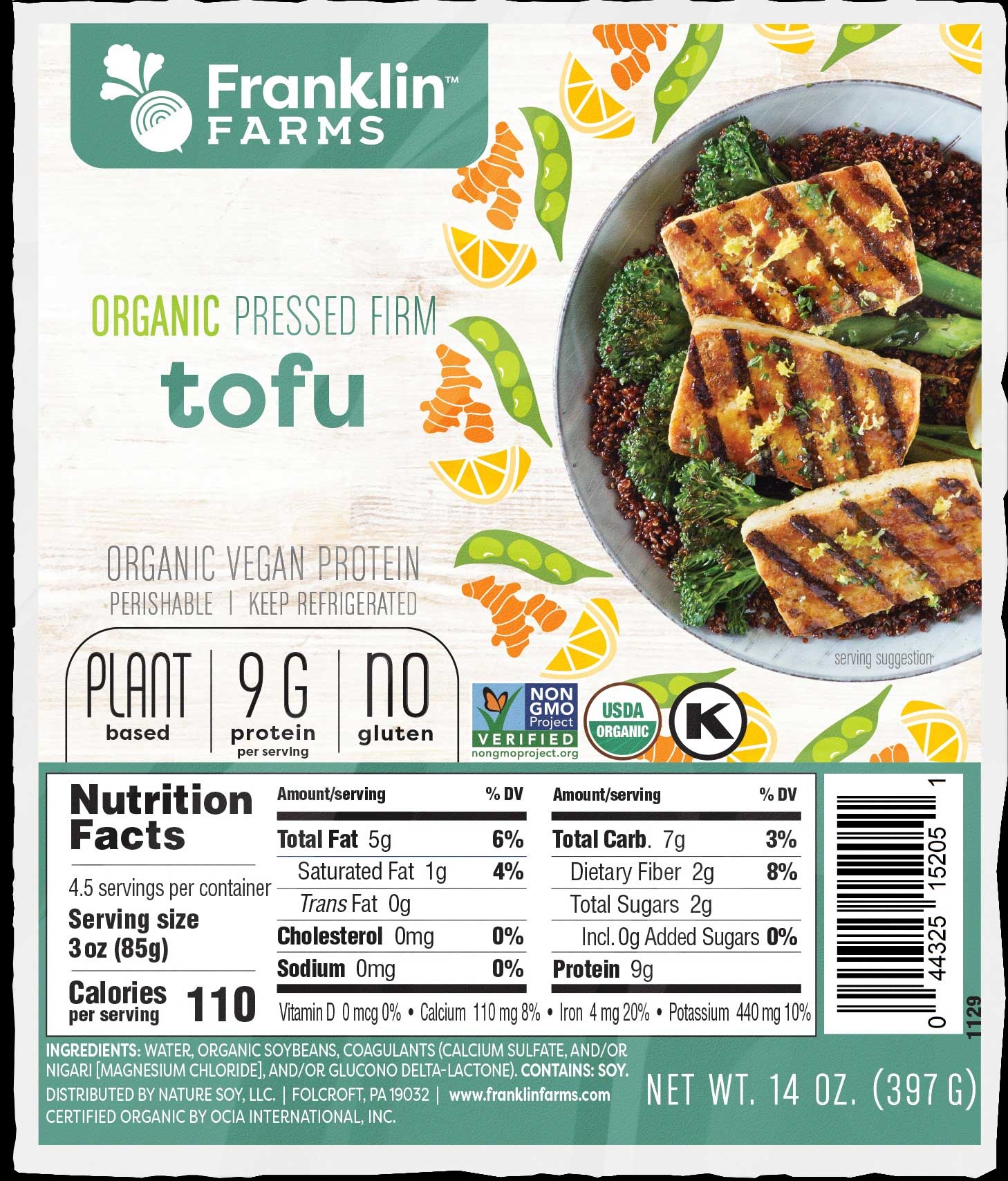 Franklin Farms Organic Firm Pressed Tofu - Vacuum Pack, 14 Ounce -- 6 per case