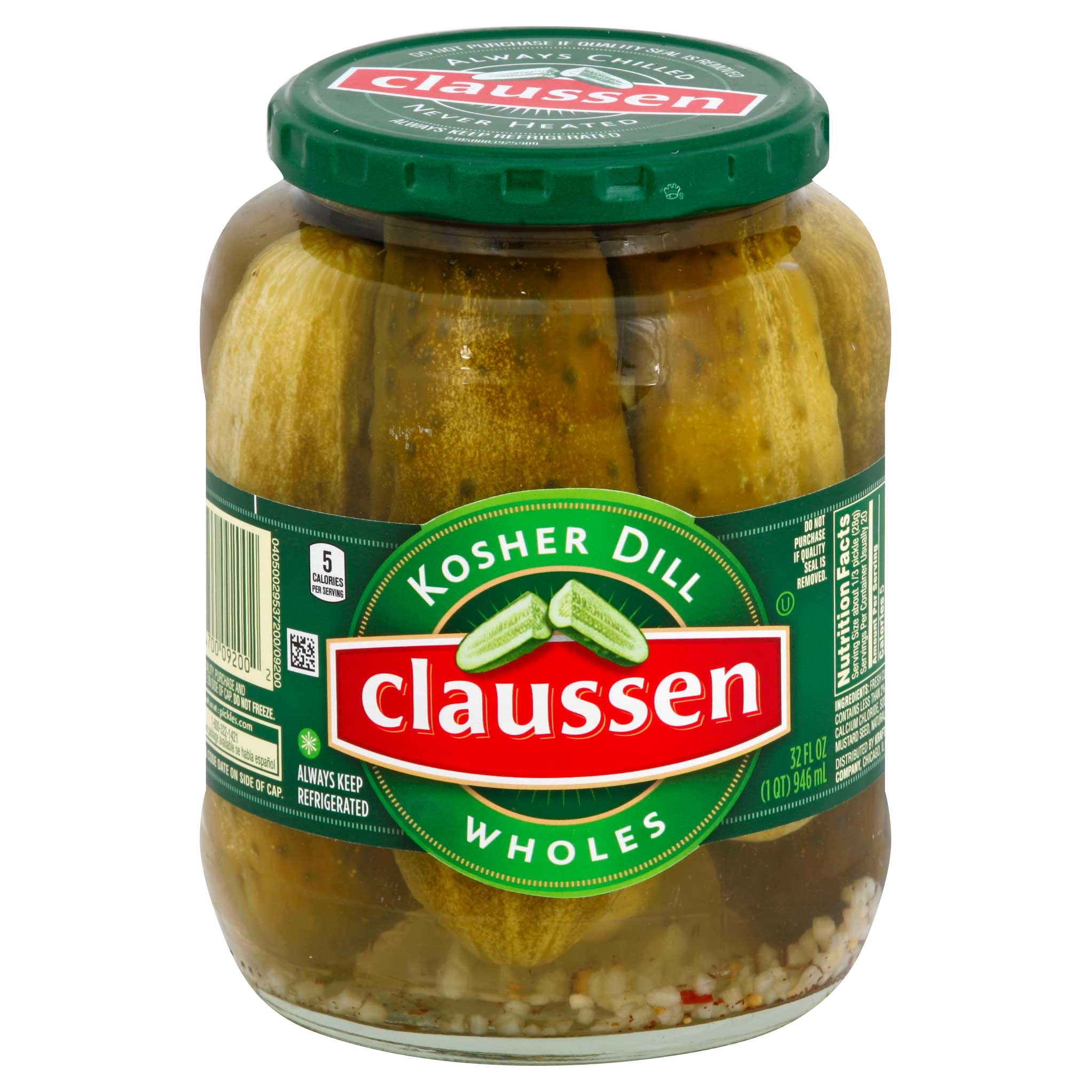 Claussen Kosher Dill Wholes Pickle, 32 ounce -- 12 per case