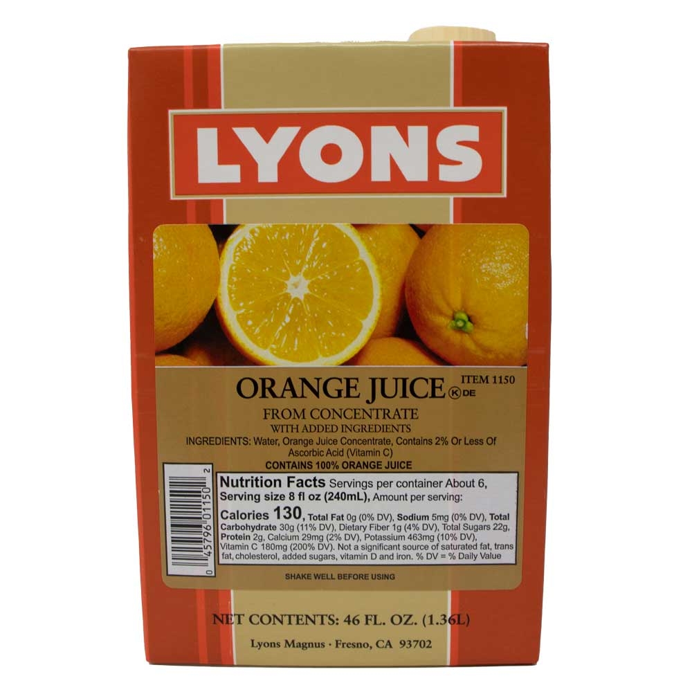 Lyons 100 Percent Orange Juice, 46 Fluid Ounce -- 12 per case