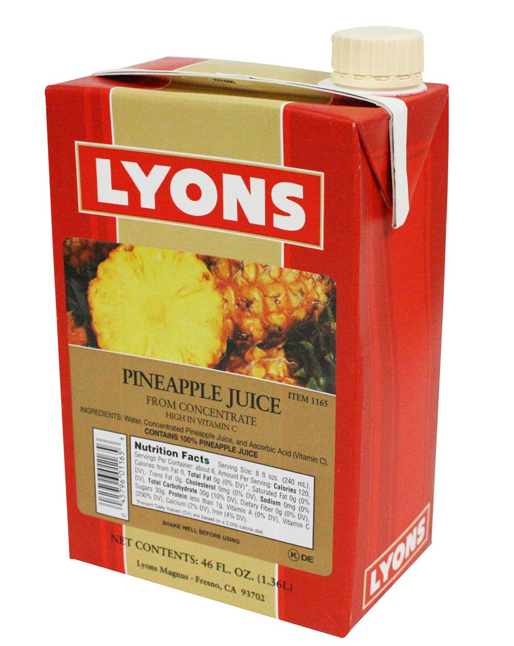 Lyons 100 Percent Pineapple Juice, 46 Fluid Ounce -- 12 per case