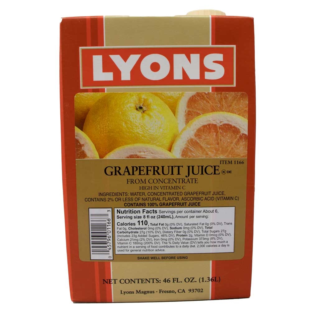 Lyons 100 Percent Grapefruit Juice, 46 Fluid Ounce -- 12 per case