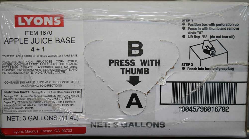 Lyons 4 Plus 1 35 Percent Apple Juice Base, 3 Gallon BIB