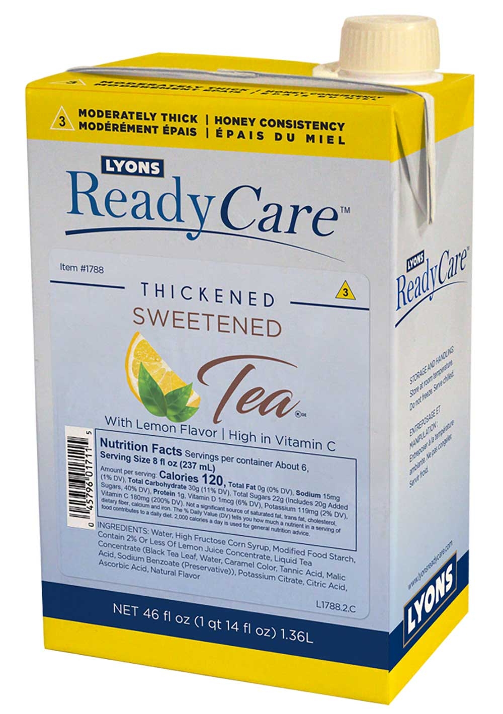 Lyons ReadyCare Level 3 Honey Thickened Sweetened Tea with Lemon, 46 Fluid Ounce -- 6 per case