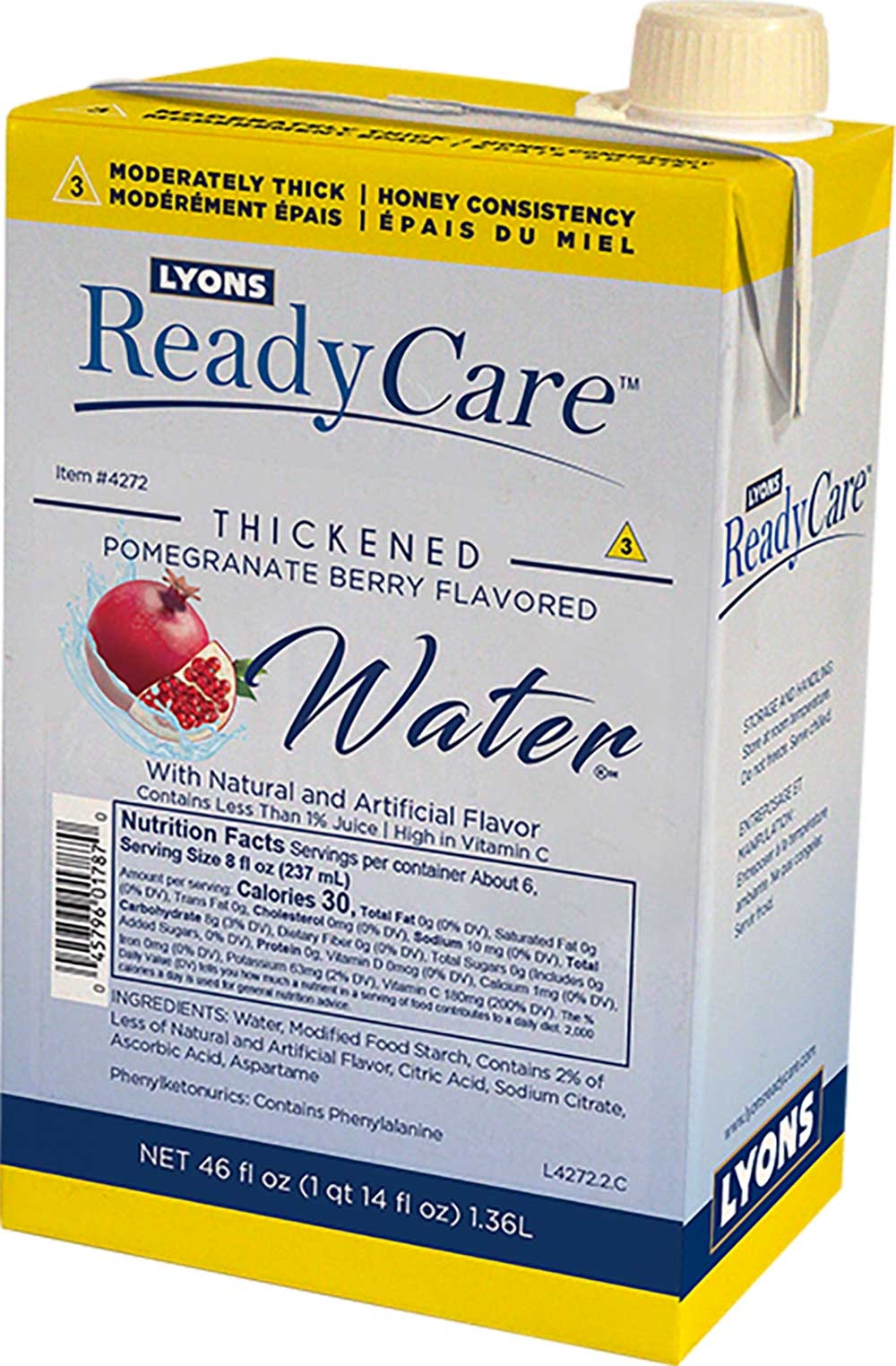 Lyons ReadyCare Level 3 Honey Thickened Pomegranate Berry Flavored Water, 46 Fluid Ounce -- 6 per case