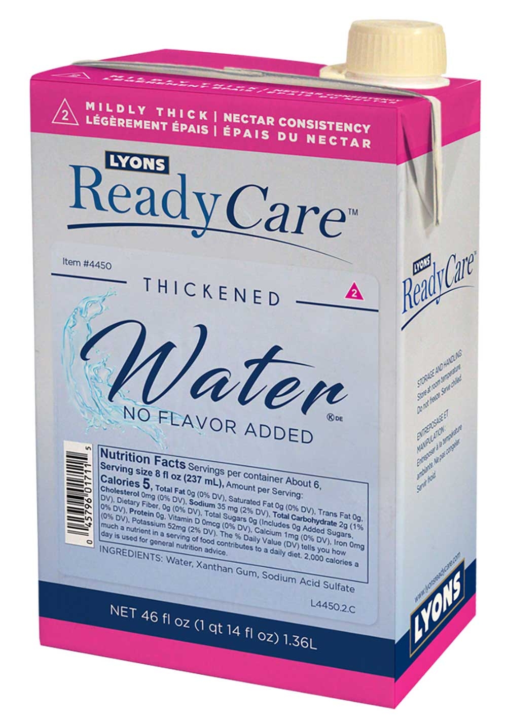 Lyons ReadyCare Level 2 Nectar Non-Flavored Thickened Water, 46 Fluid Ounce -- 6 per case