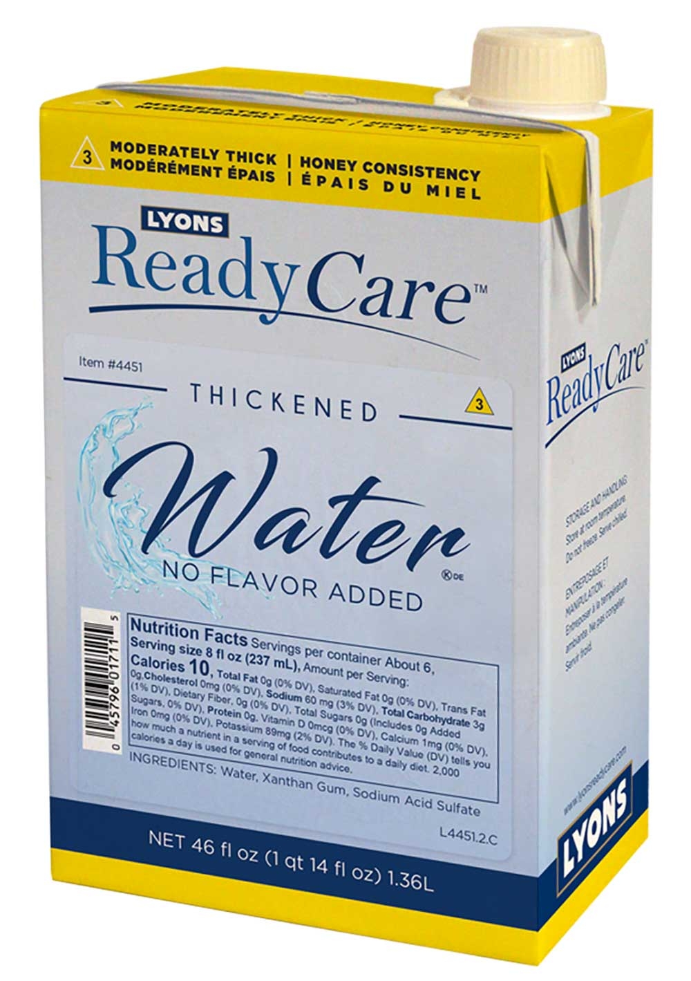Lyons ReadyCare Level 3 Honey Non-Flavored Thickened Water, 46 Fluid Ounce -- 6 per case