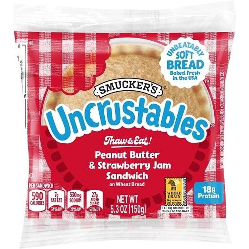 Uncrustables Peanut Butter and Strawberry Jam Wheat Bread Sandwich, 5.3 Ounce -- 72 per case