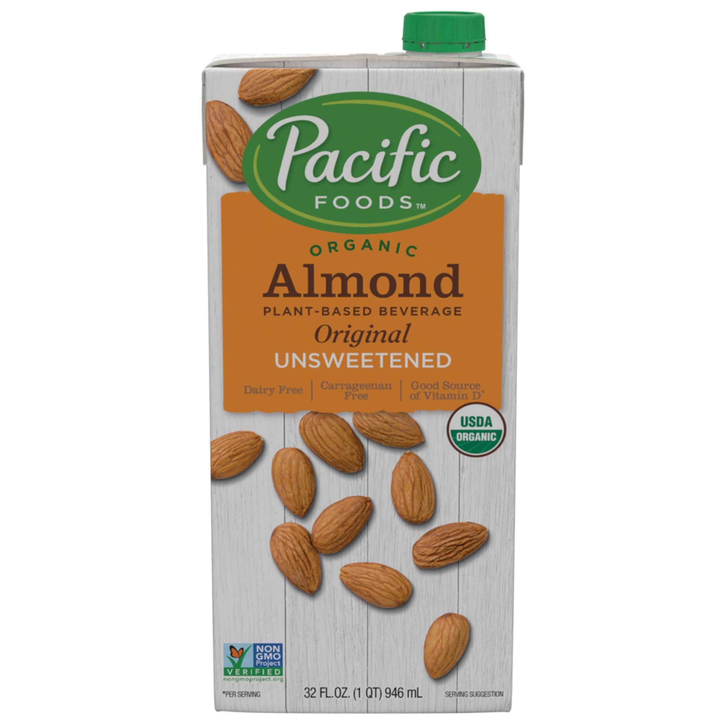Pacific Foods Organic Original Unsweetened Almond Beverage, 32 Fluid Ounce -- 12 per case