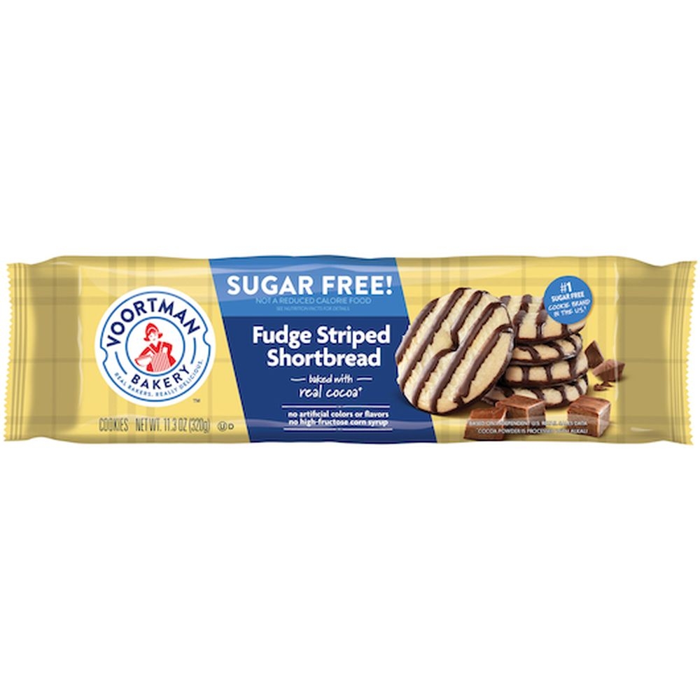 Voortman Sugar Free Fudge Stripe Shortbread Cookies, 11.3 Ounce -- 12 per case
