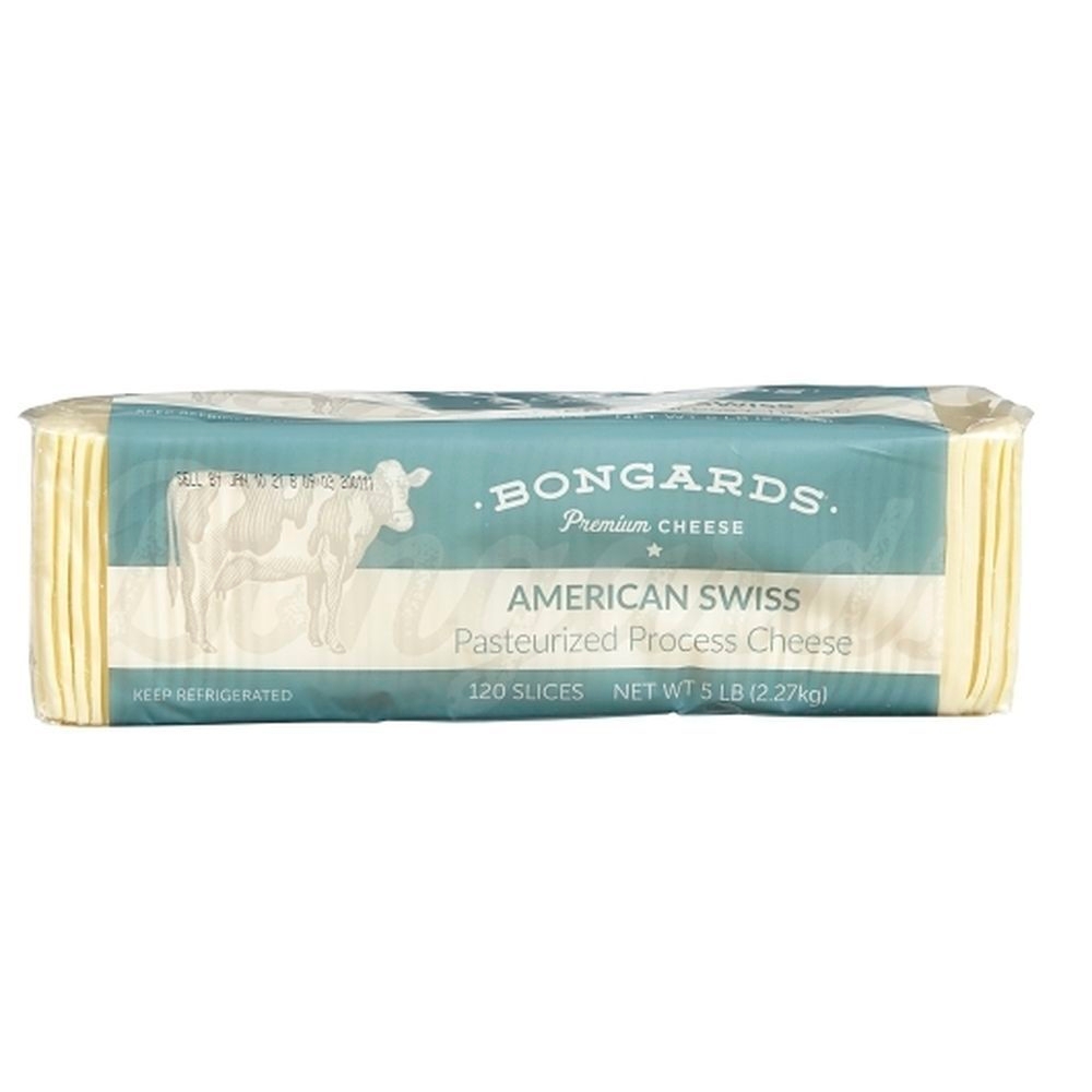 Bongards Pasteurized Process Vertical American Swiss Cheese Slice, 5 Pound -- 4 per case