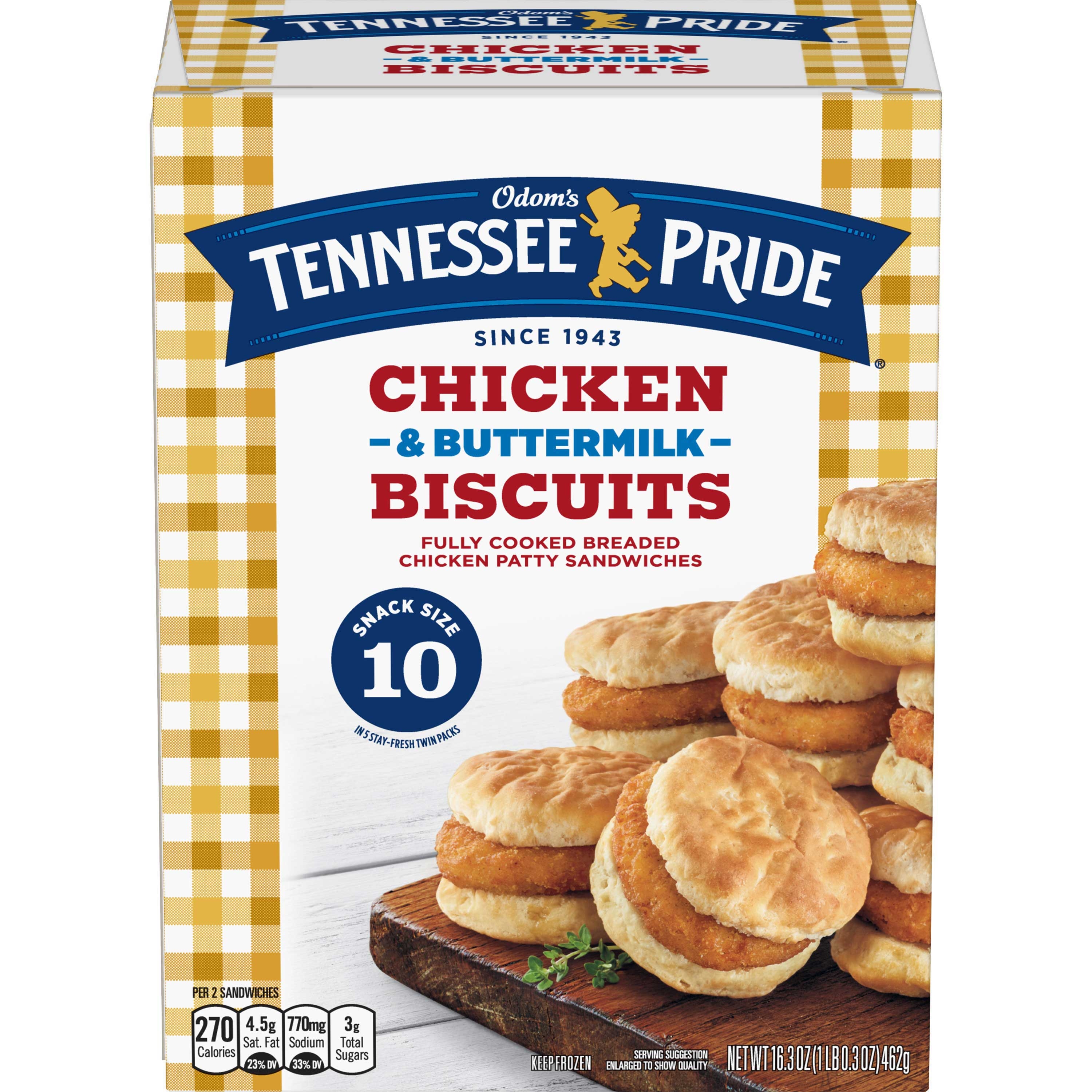 Odom Tennessee Pride Breaded Chicken Biscuit, 16.3 Ounce - 10 per pack -- 4 packs per case.