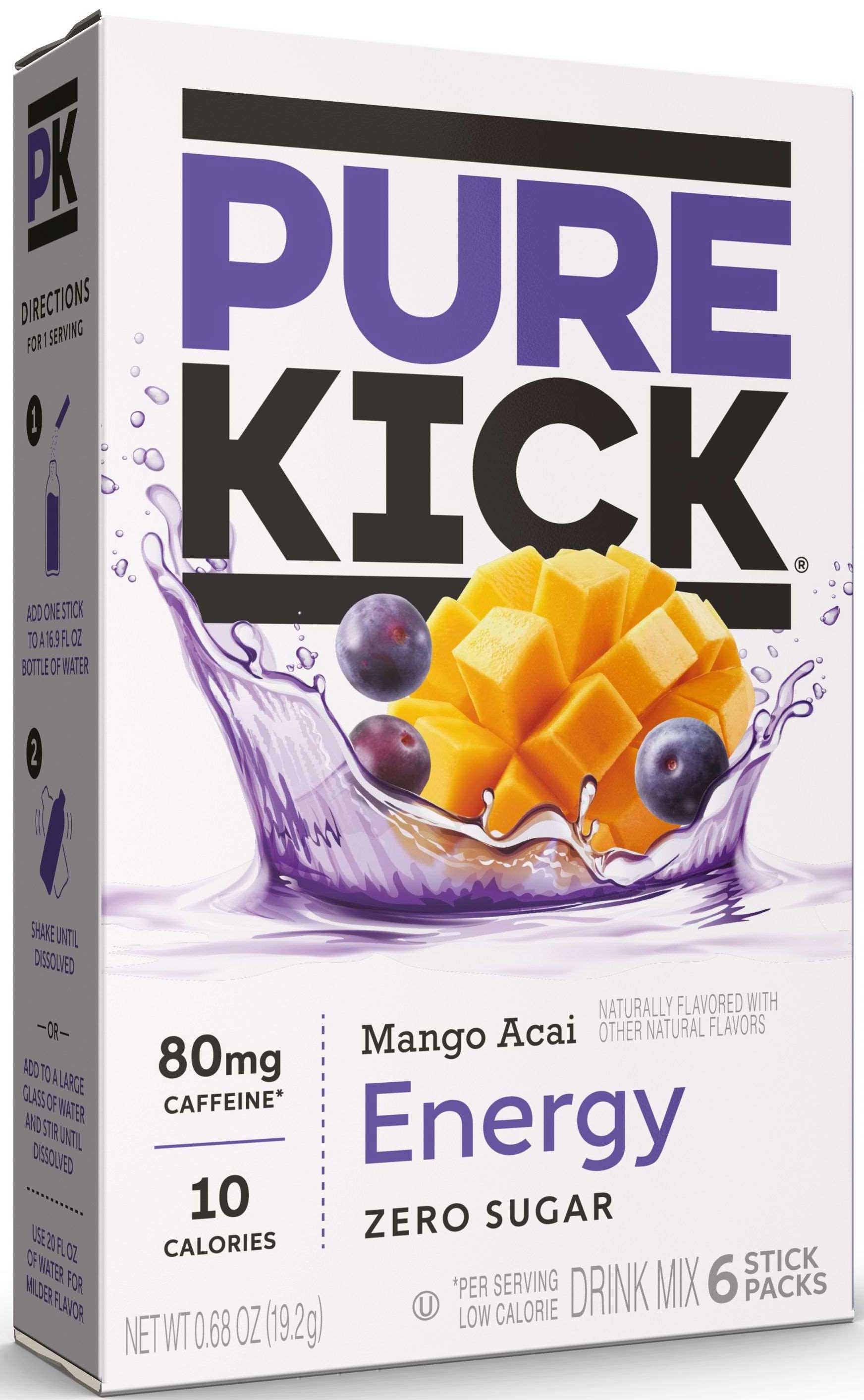 Pure Kick Mango Acai Energy Drink Mix Stick, 0.105 Ounce - 6 per pack -- 12 packs per case