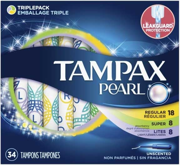 Tampax Pearl Lites / Regular / Super Tampons, 34 count per pack -- 6 per case.