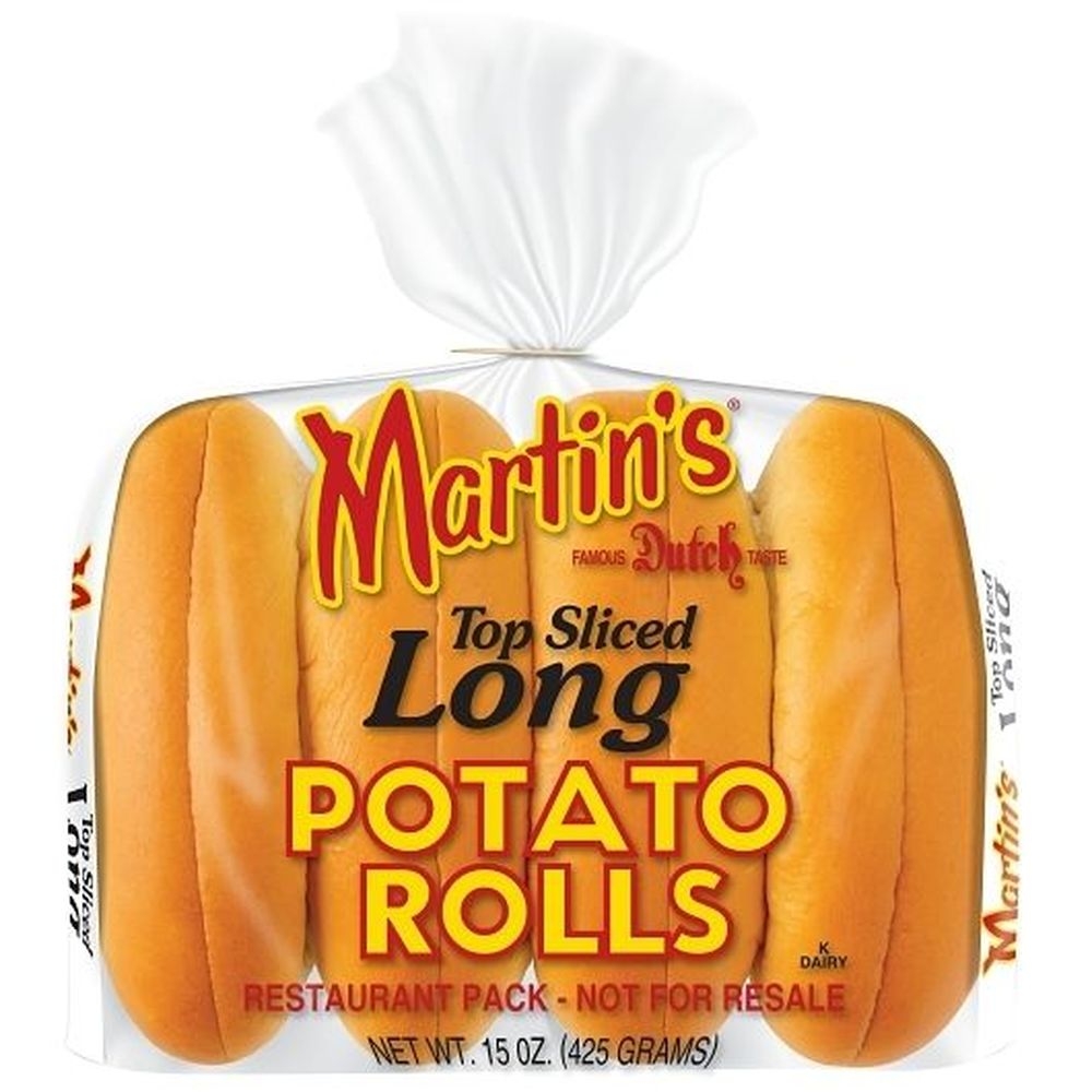 Martins Top Sliced Long Potato Rolls, 8 count - 8 per case
