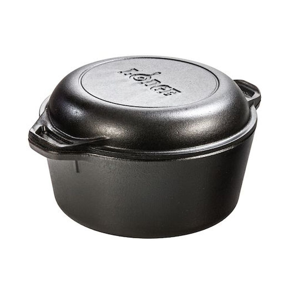 Lodge 5 Quart Seasoned Cast Iron Double Dutch Oven with Loop Handles