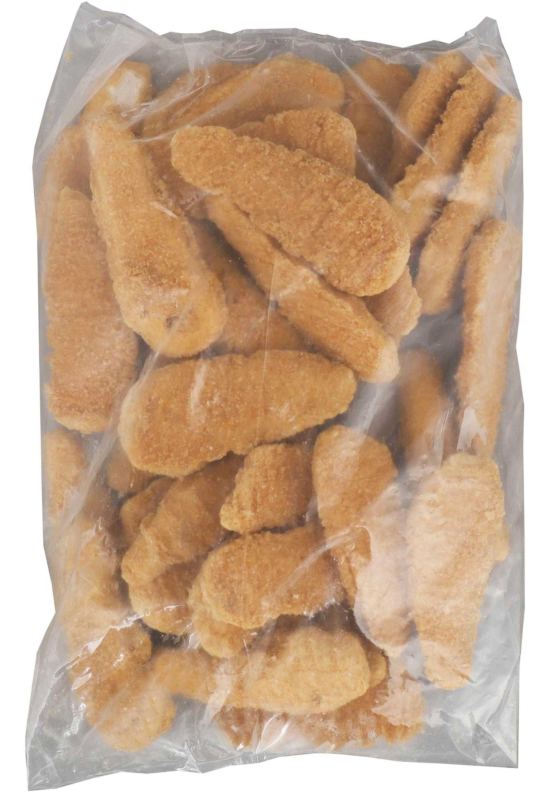 Pierce Golden Crunchy Chicken Tender Shaped Patties, 5 Pound -- 2 per case.