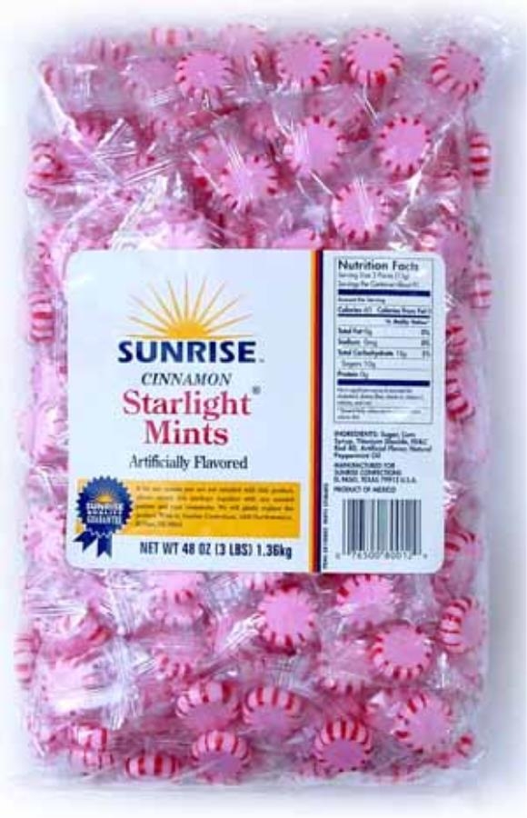 Sunrise Cinnamon Starlight Mints - 3 lb. laydown bag, 8 per case