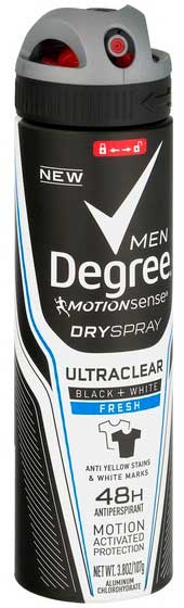 Degree Men Black Plus White Fresh Antiperspirant and Deodorant, 3.8 Ounce Aerosol Spray -- 12 per case.