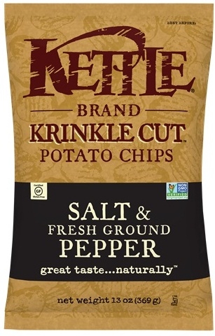 Kettle Foods Salt n Pepper Krinkle Cut Potato Chips, 13 Ounce -- 9 per case.