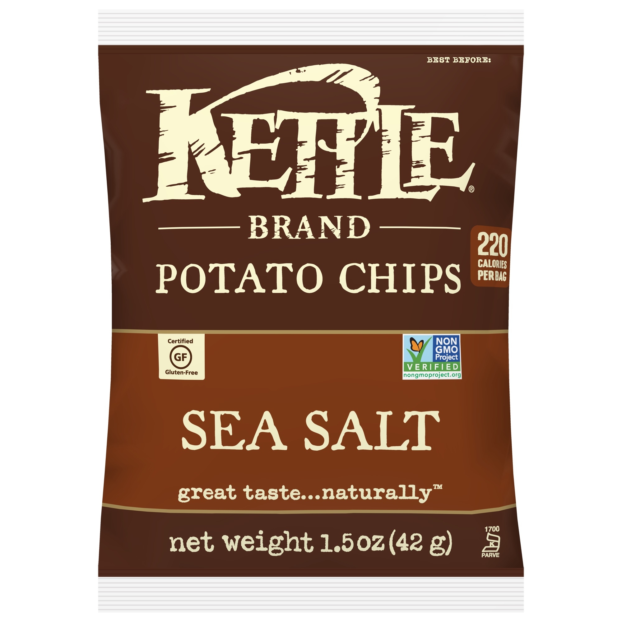 Kettle Foods Sea Salt Potato Chips, 1.5 Ounce -- 24 per case.