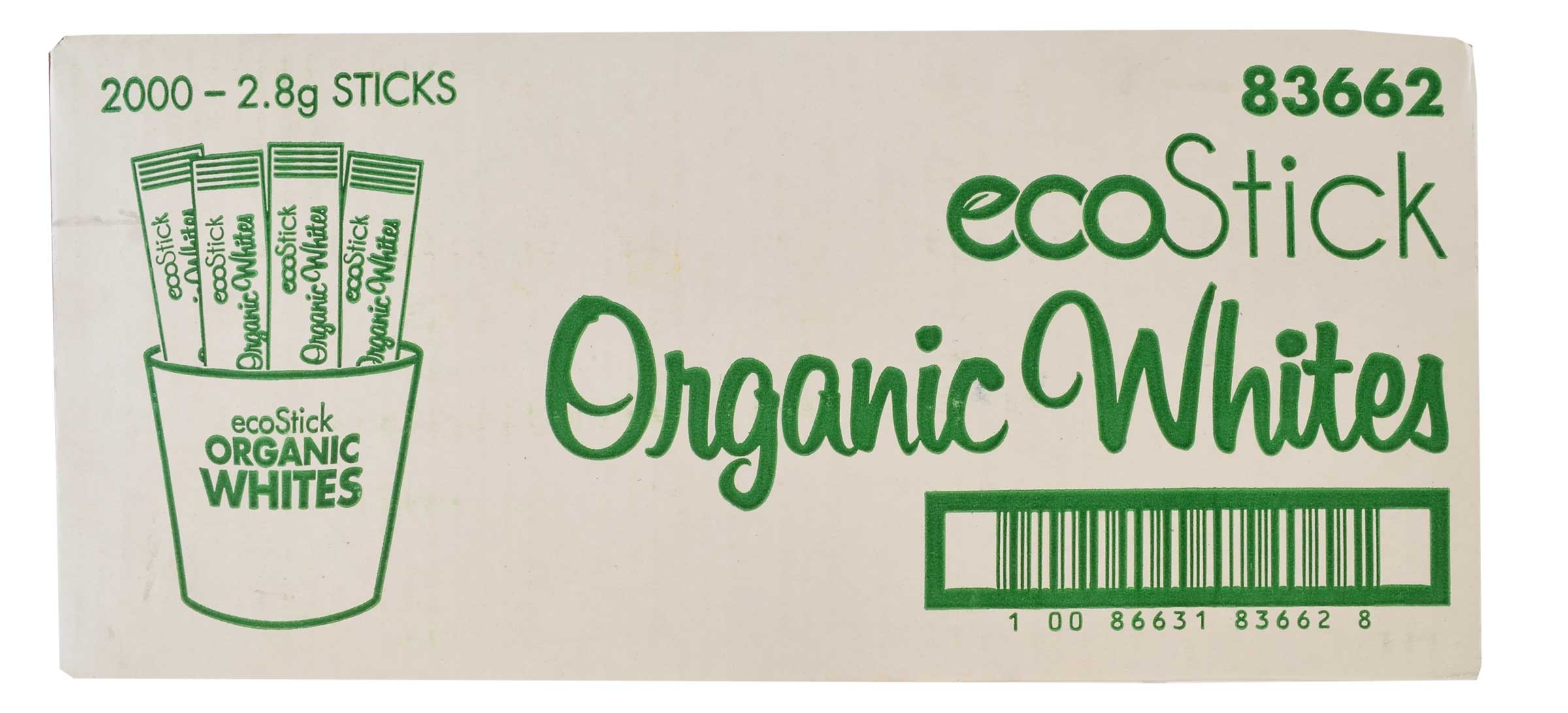 Ecostick Naturally White Single Serve Sugar Sticks, 2.8 Gram -- 2000 per case.
