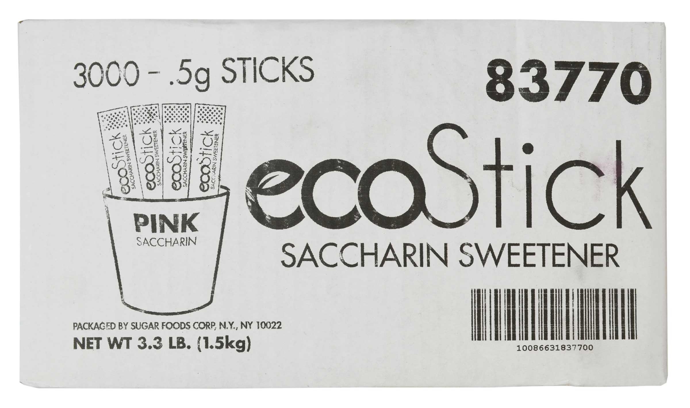 Ecostick Sugar Substitute Saccharin Sticks, 0.5 Gram -- 3000 per case.