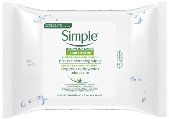 Simple Kind to Skin Micellar Cleansing Facial Care Wipes, 25 count per pack -- 6 per case.