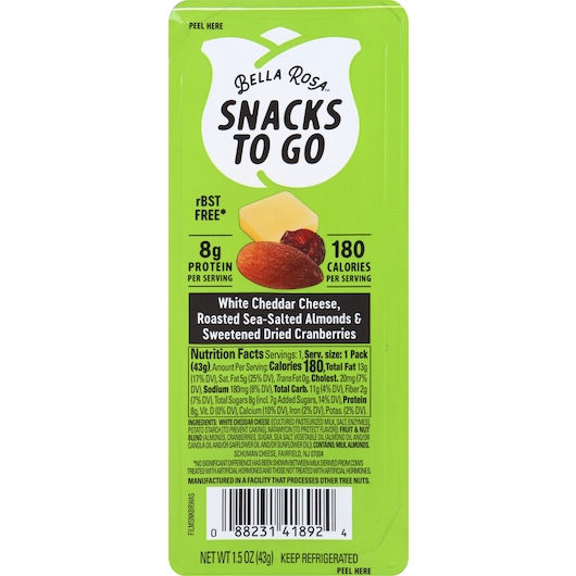 Bella Rosa White Cheddar Snacks To Go, 1.48 Ounce -- 16 per case