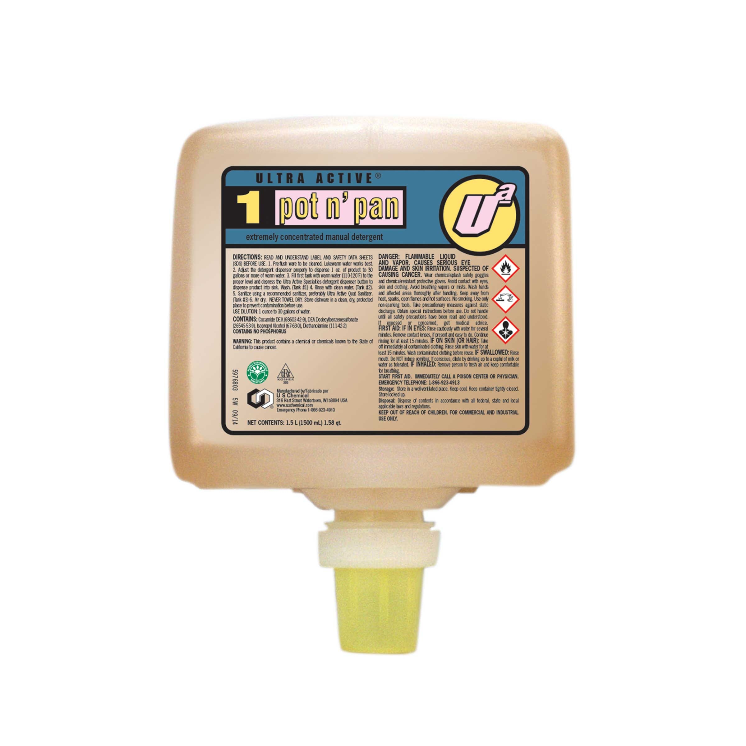 US Chemical Ultra Active Pot and Pan Detergent, 1500 Milliliter -- 2 per case.