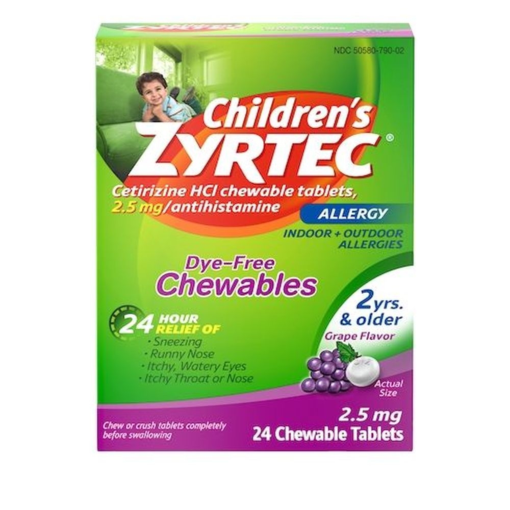 Zyrtec Grape Flavor Allergy Medicine Chewable Tablets, 24 count -- 24 per case