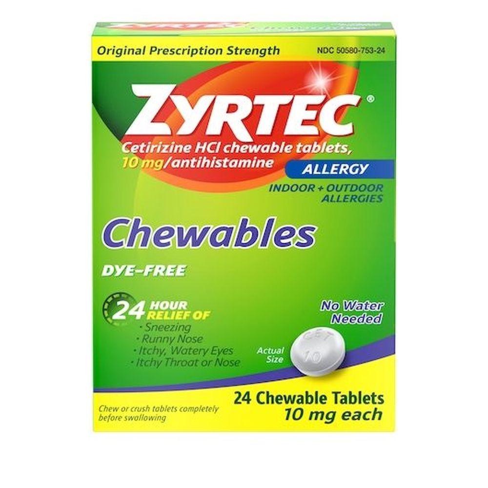 Zyrtec Indoor and Outdoor Allergy Chewable Tablets, 24 count -- 24 per case