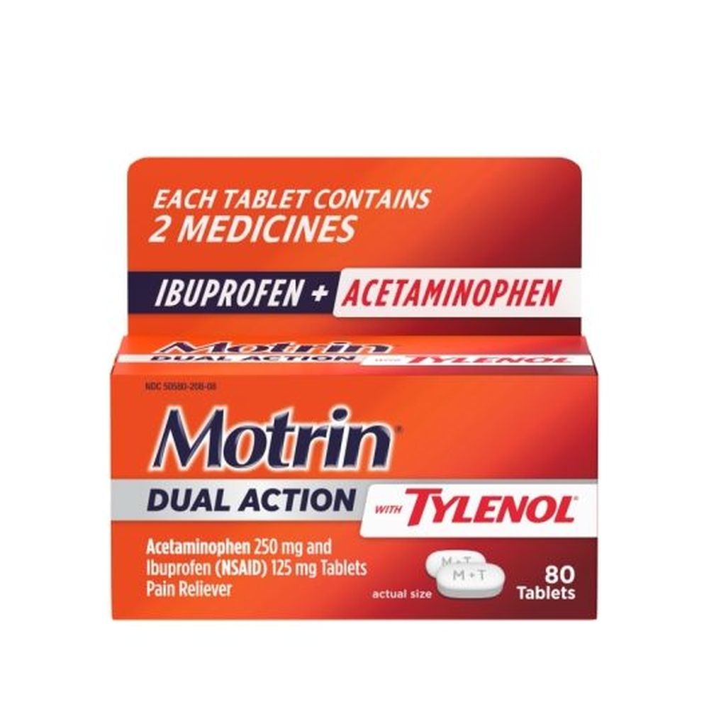 Motrin Tylenol Dual Action Pain Reliever Tablets, 80 count -- 24 per case