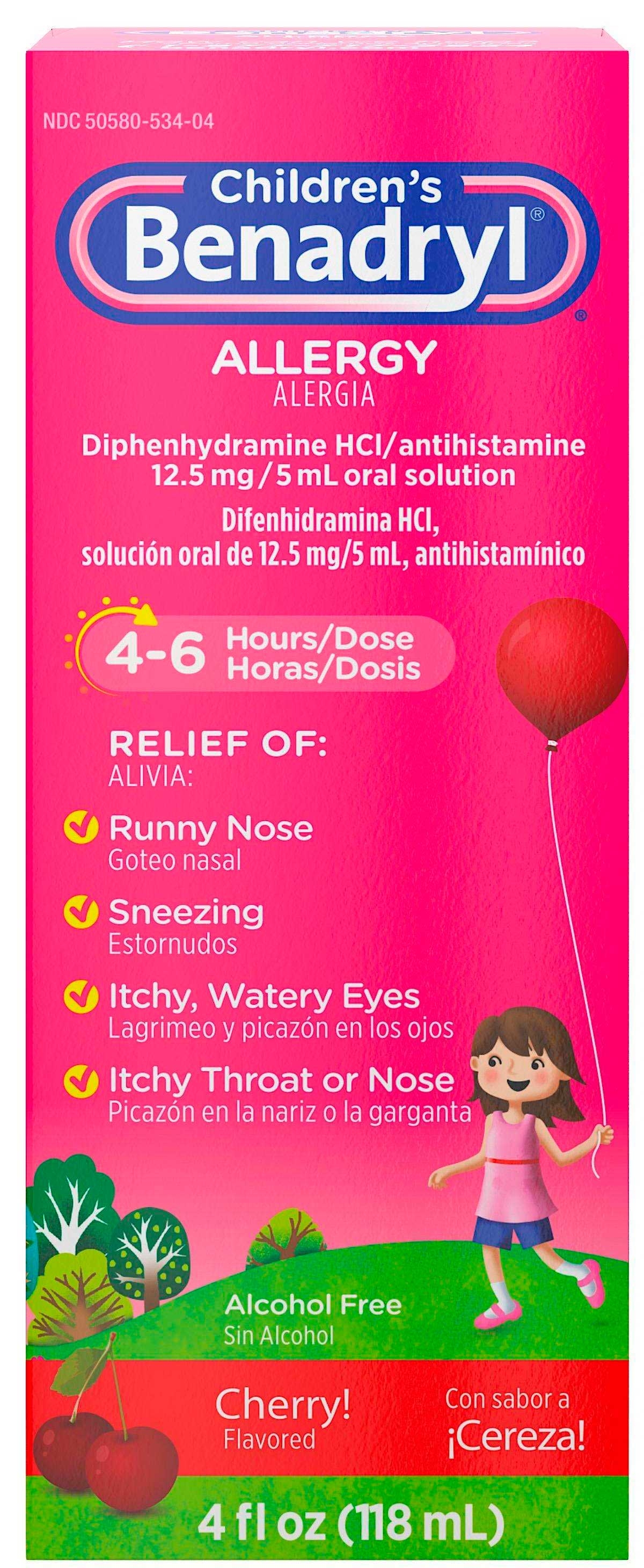 Benadryl Childrens Allergy Cherry Flavored Liquid, 4 Fluid Ounce -- 36 per case