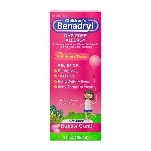 Benadryl Childrens Dye Free Allergy Liquid Bubblegum, 4 Fluid Ounce -- 36 per case