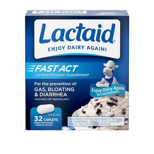 Lactaid Fast Act Lactase Enzyme Supplement Caplets - 32 count per pack -- 24 packs per case